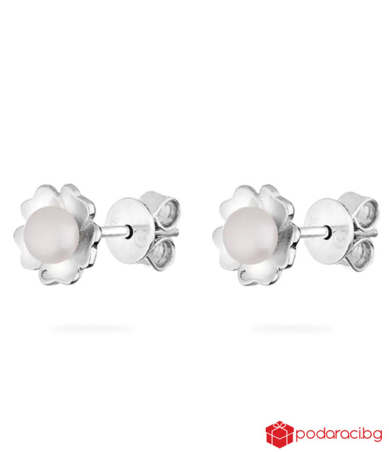 Обици цвете с бяла перла