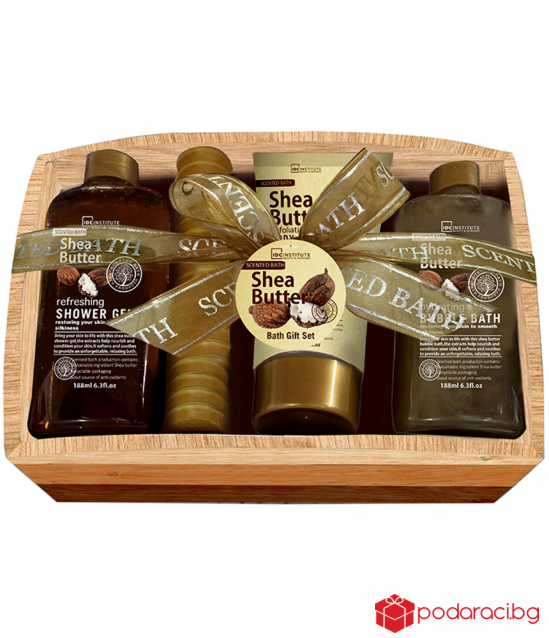 Подаръчен комплект с масло от ший в дървена кутия