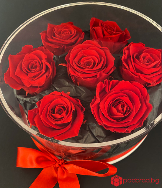 Вечни рози в луксозна прозрачна кутия