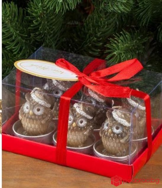 Свещи бухалчета с коледни шапки 6 бр.