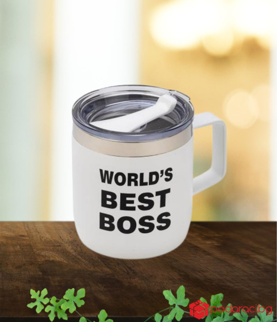 Термо чаша WORLD'S BEST BOSS - бяла