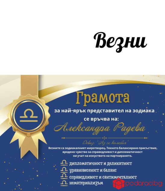 Грамота за всяка зодия в рамка