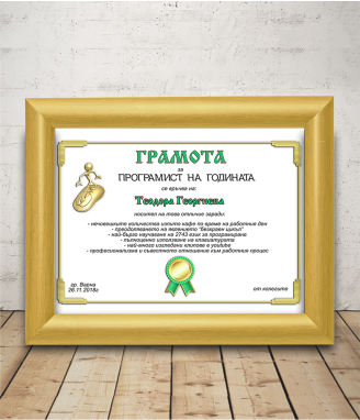 Грамота за програмист с подарък рамка