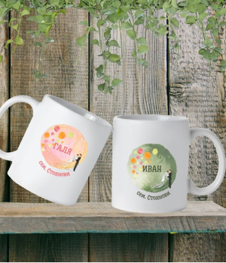 Комплект керамични чаши за младоженци