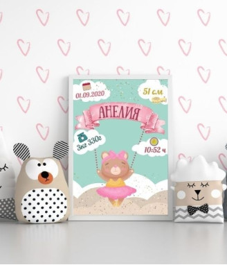 Бебешка визитка за момиче Мече