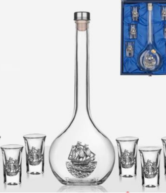 Сет 6 чаши+ бутилка кораб