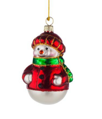 Стъклена коледна играчка снежко с шапка