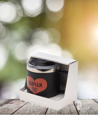 Термо чаша ОБИЧАМ ТЕ - черна