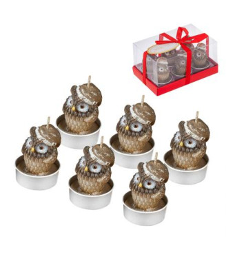 Свещи бухалчета с коледни шапки 6 бр.