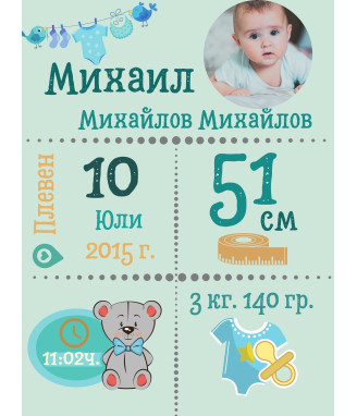 Бебешка визитка със снимка за момче