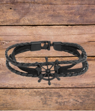 Мъжка кожена гривна SILVER FLAME с рул