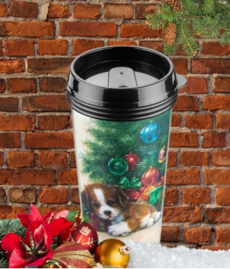 Коледна термо чаша  кученце