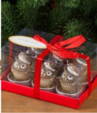 Свещи бухалчета с коледни шапки 6 бр.