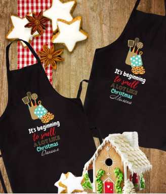 Персонализирани коледни престилки за двойки