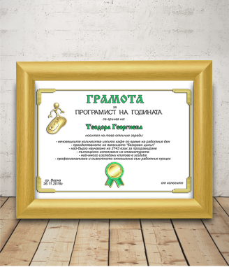 Грамота за програмист с подарък рамка