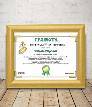 Грамота за програмист с подарък рамка