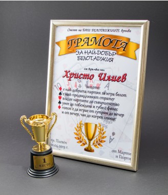 Грамота най-добър белотаджия и купа 1во място